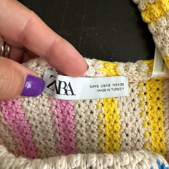 2/$24 ZARA Crochet Knit Cropped Tank Top Multi Striped Small #A0642 - Picture 5 of 8